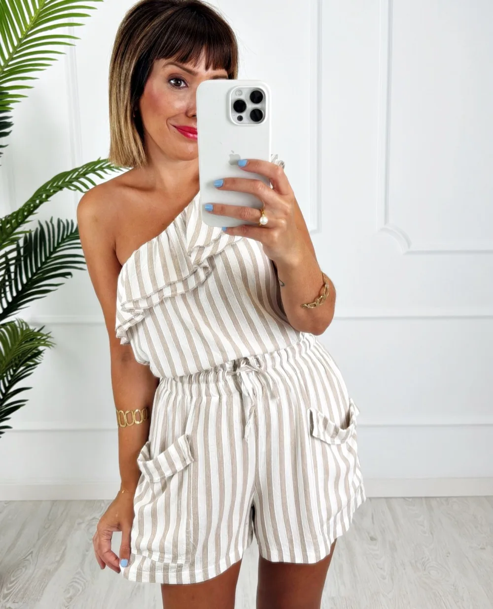 Short bolsillos rayas beige - Imagen 2
