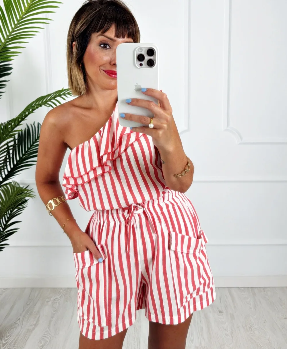 Short bolsillos rayas coral - Imagen 2