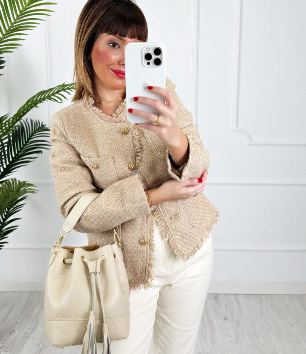 Chaqueta tweed beige