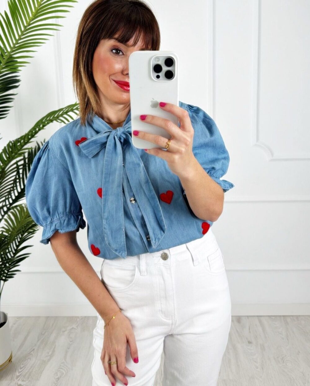 Camisa denim corazones lazada - Imagen 2