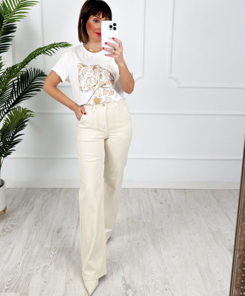 Pantalón bolsillos beige