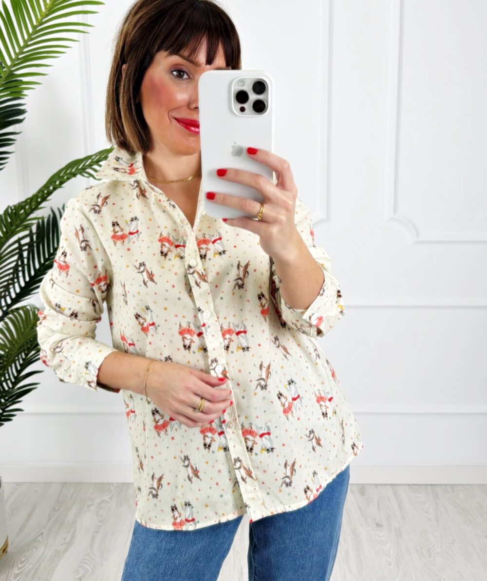 Camisa gatos beige - Imagen 2