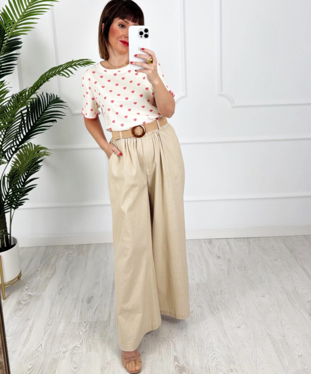 Pantalón ancho cinturón beige - Imagen 2