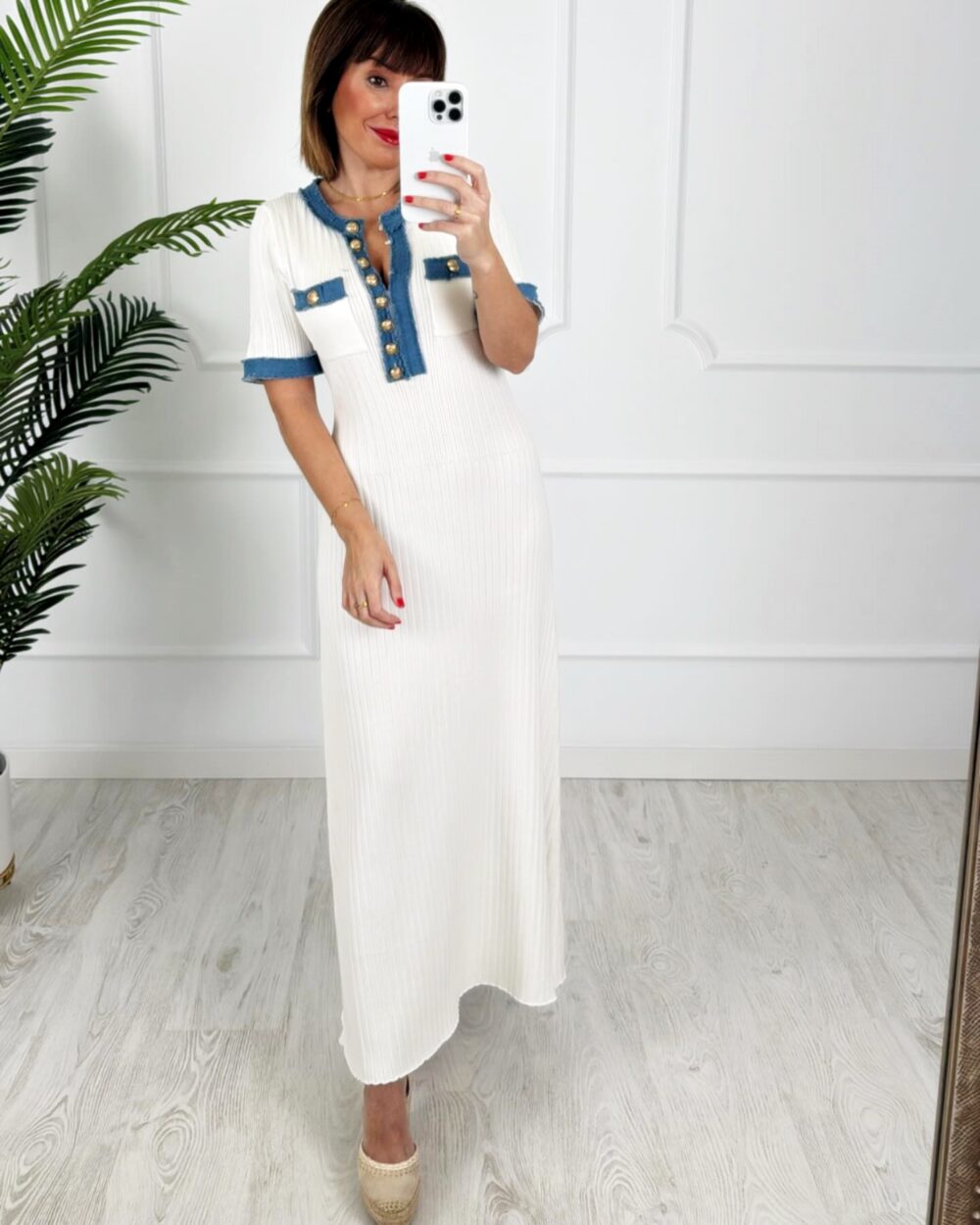 Vestido combinado denim blanco