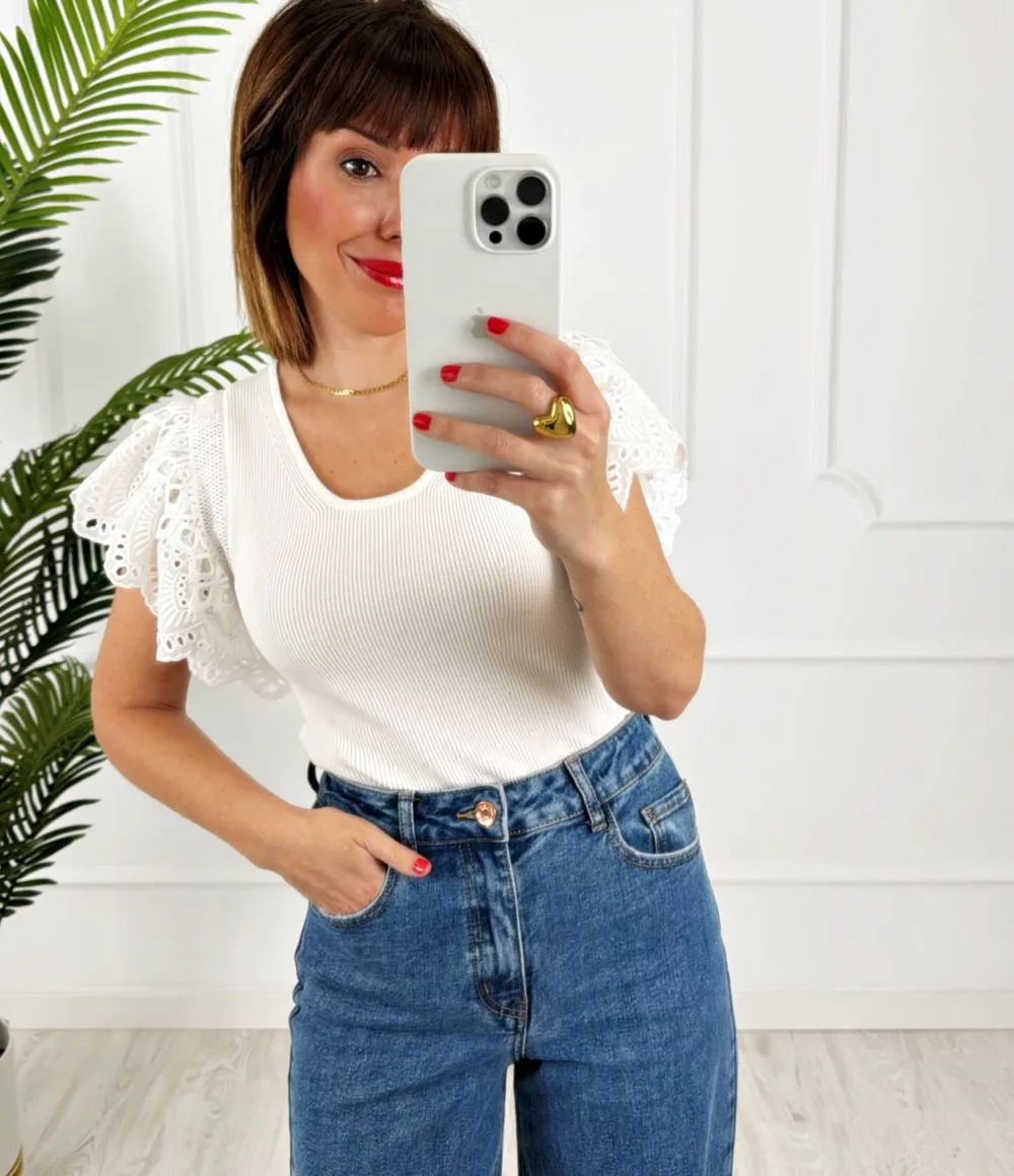 Camiseta manga puntilla blanca