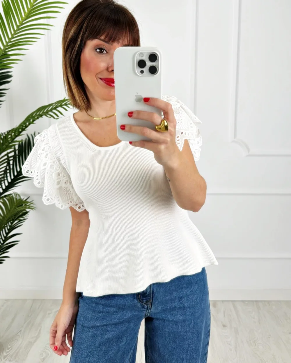 Camiseta manga puntilla blanca - Imagen 4