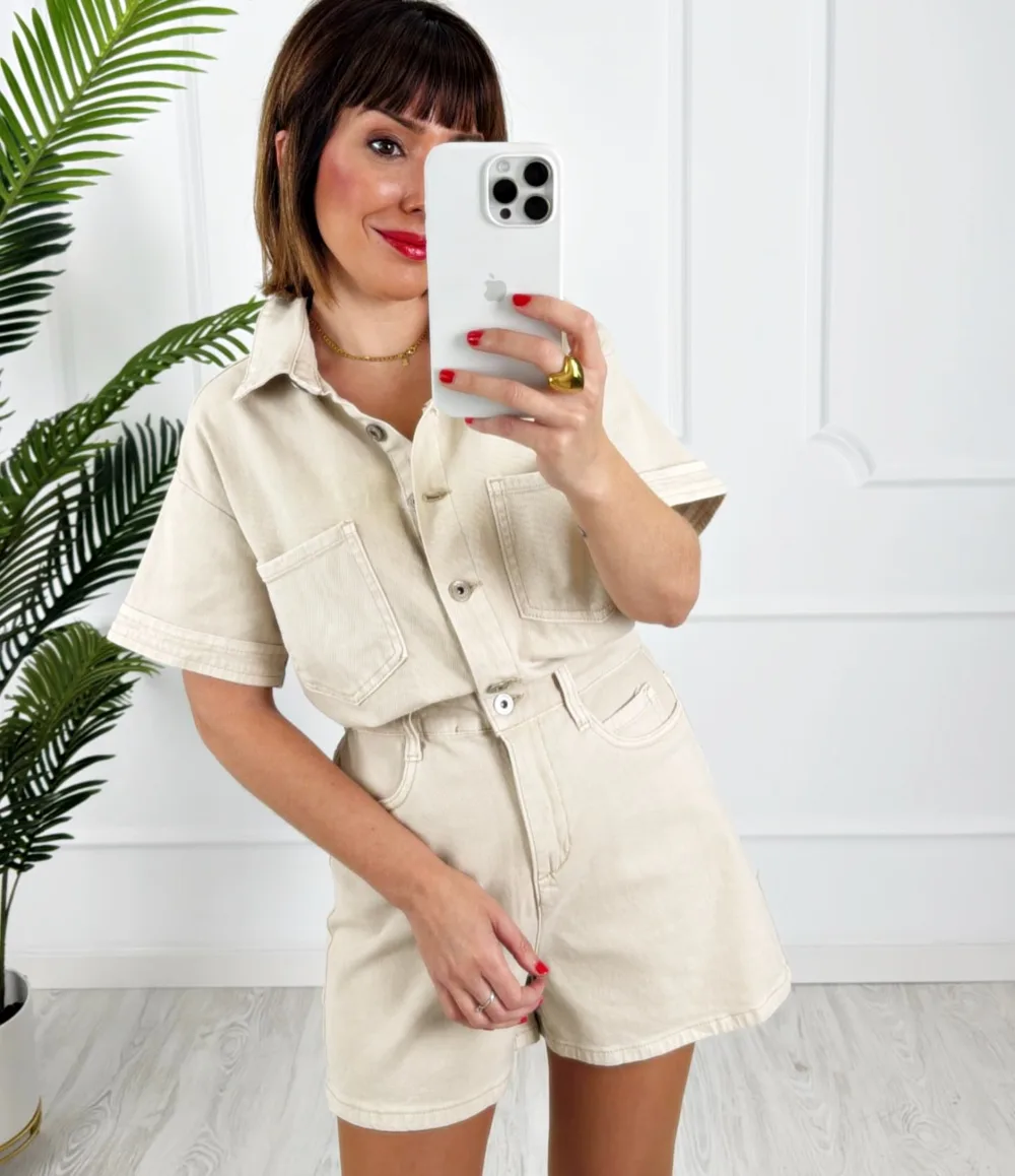 Mono denim beige