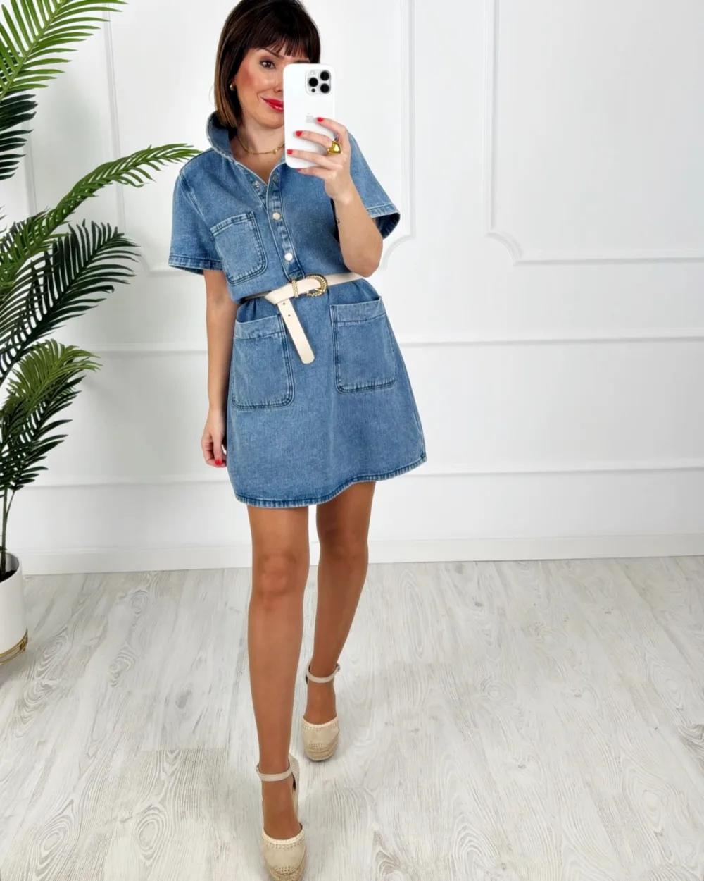 Vestido denim camisero bolsillos