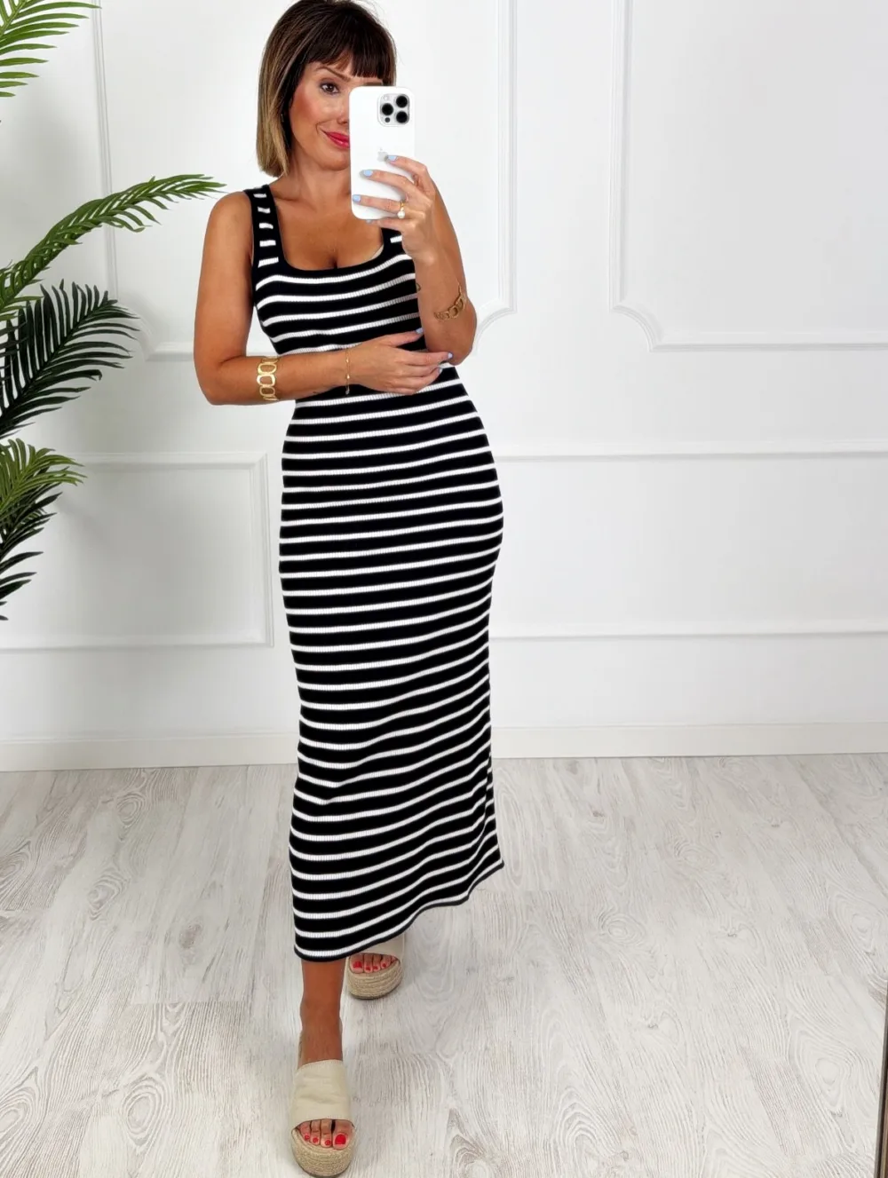 Vestido canalé rayas marino