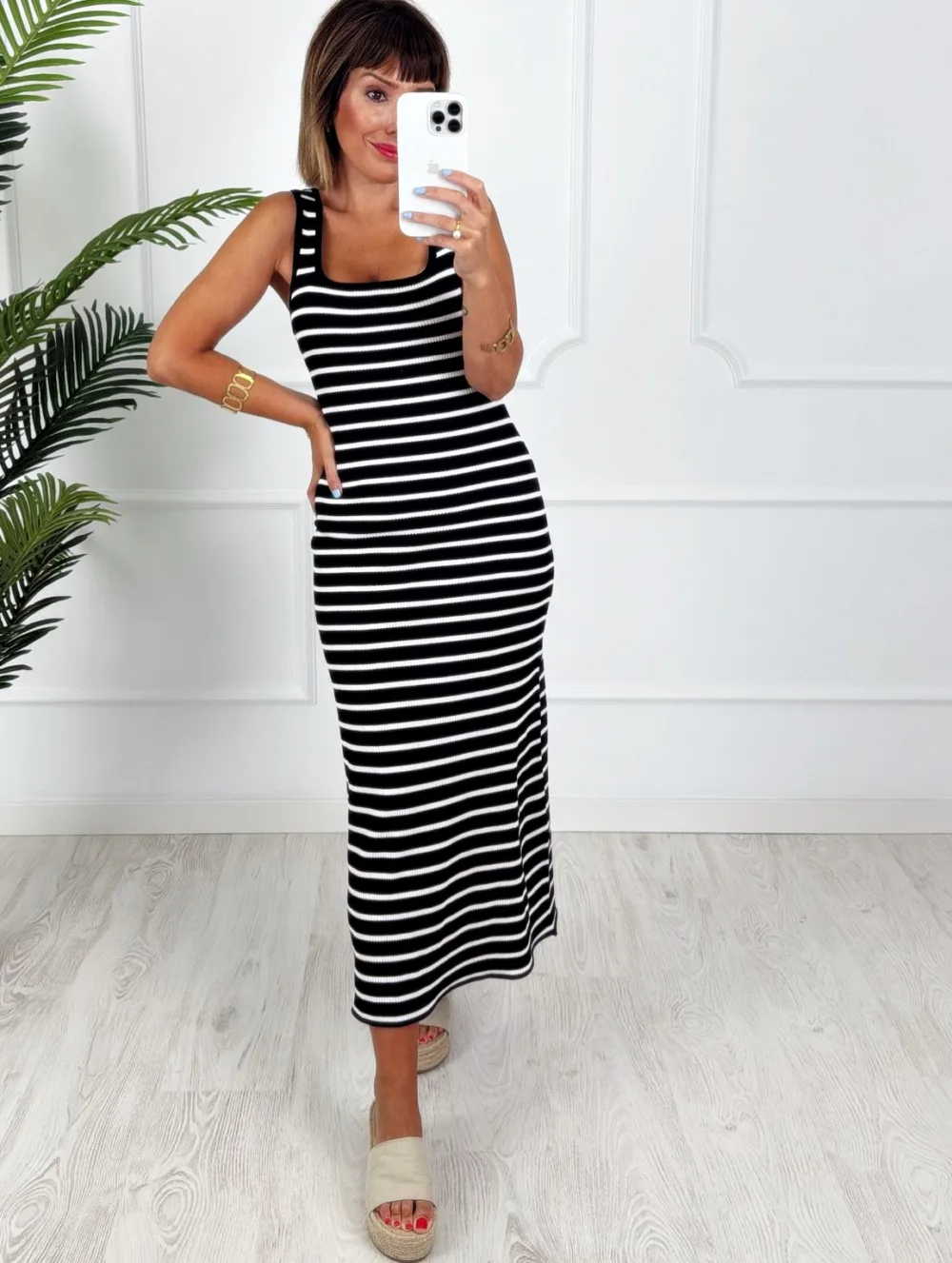 Vestido canalé rayas negro