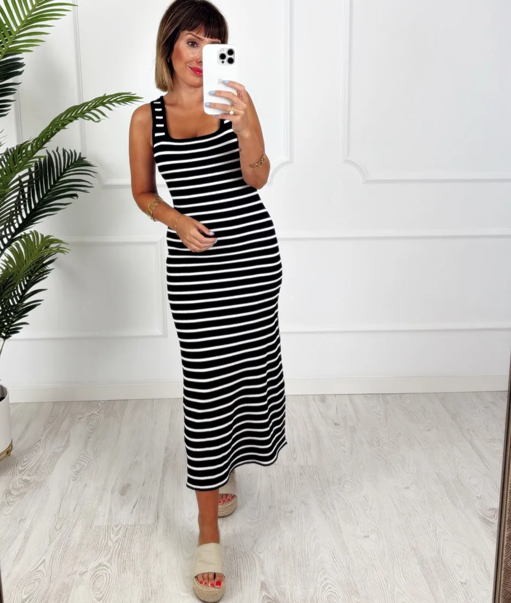 Vestido canalé rayas negro - Imagen 2