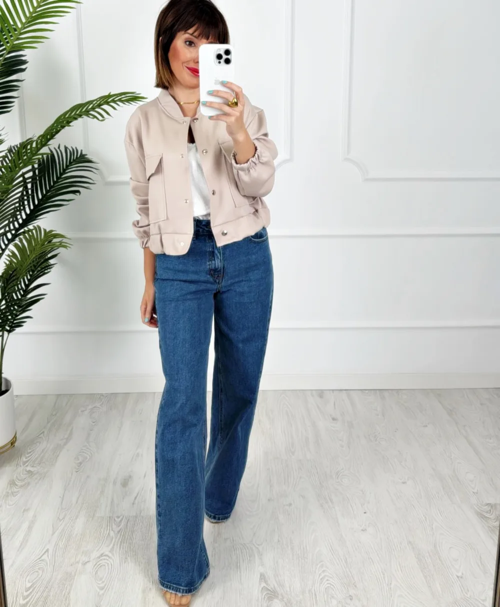 Bomber bolsillos beige - Imagen 2