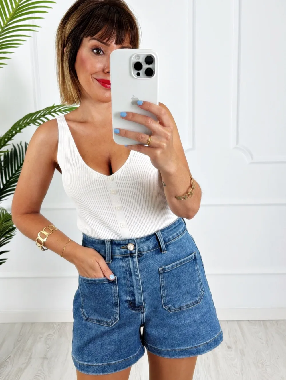 Camiseta tirantes botones blanca