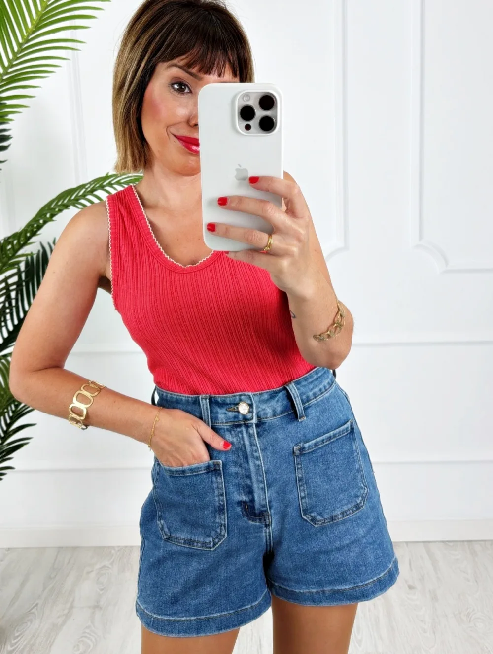 Short denim bolsillos cuadrados