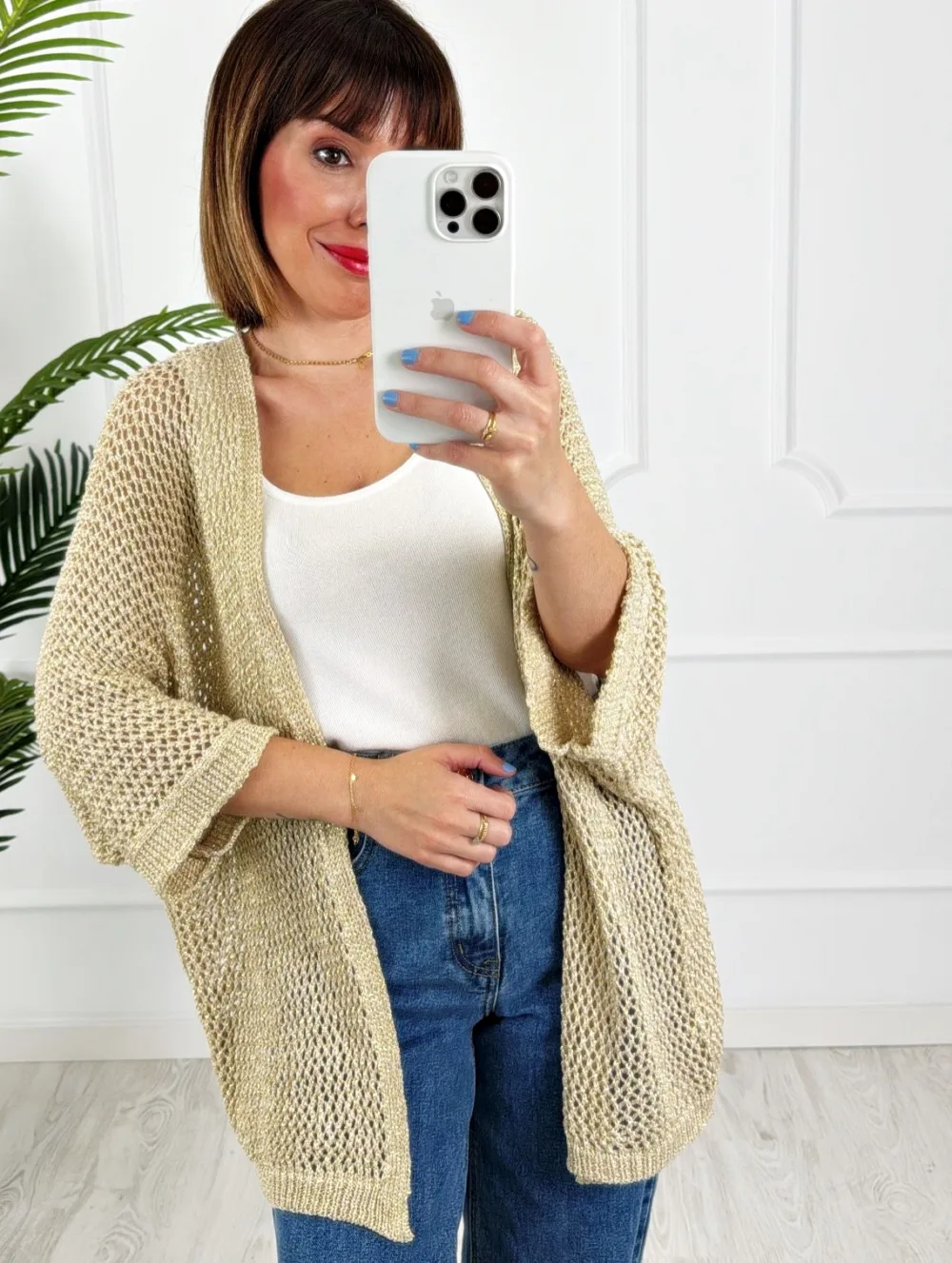 Chaqueta oversize lúrex dorada