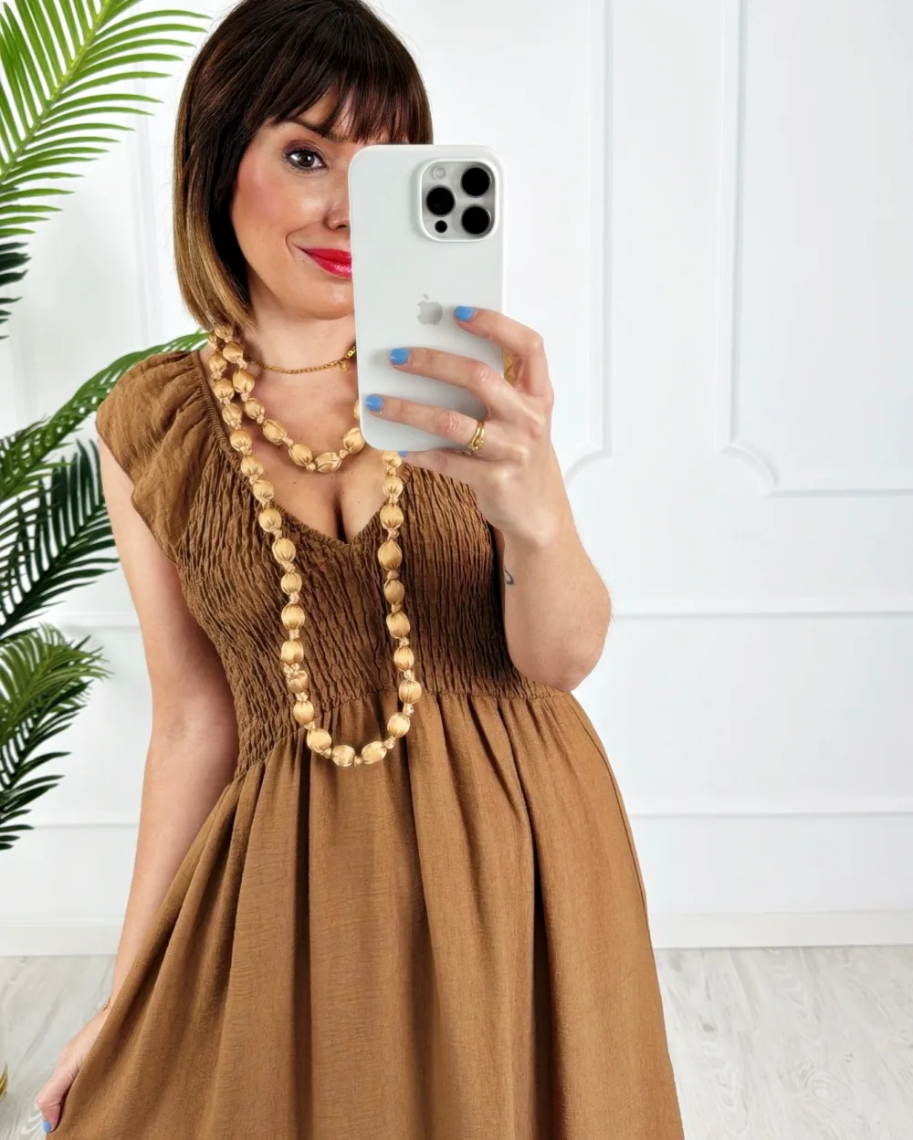 Collar bolas textil camel