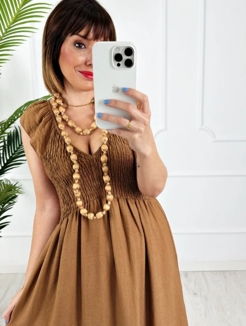 Collar bolas textil camel