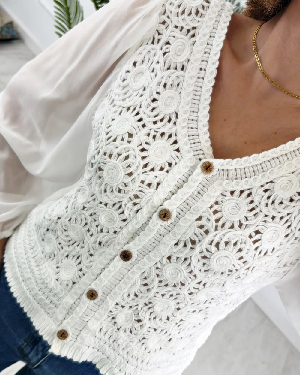 Top combinado crochet blanco - Imagen 2