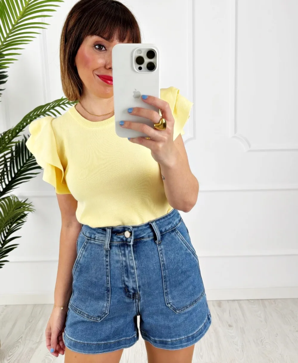 Camiseta doble volante amarillo