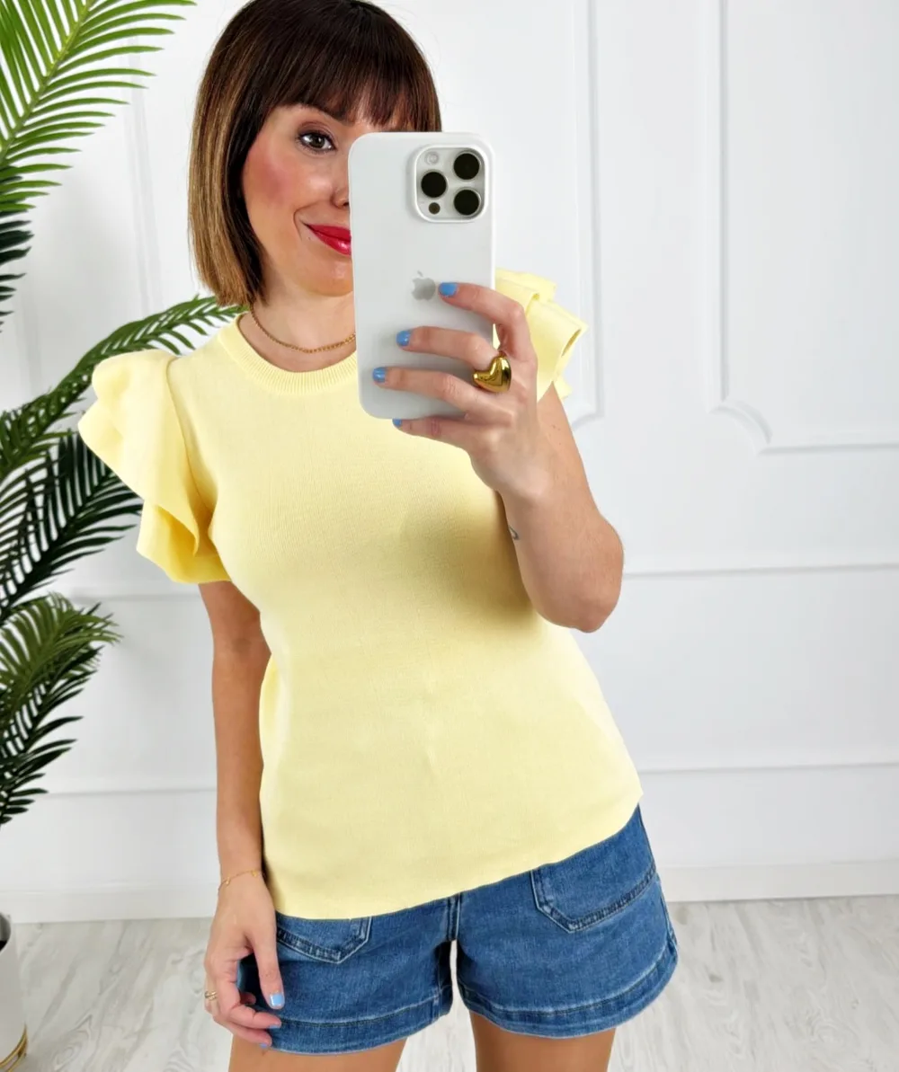 Camiseta doble volante amarillo - Imagen 4