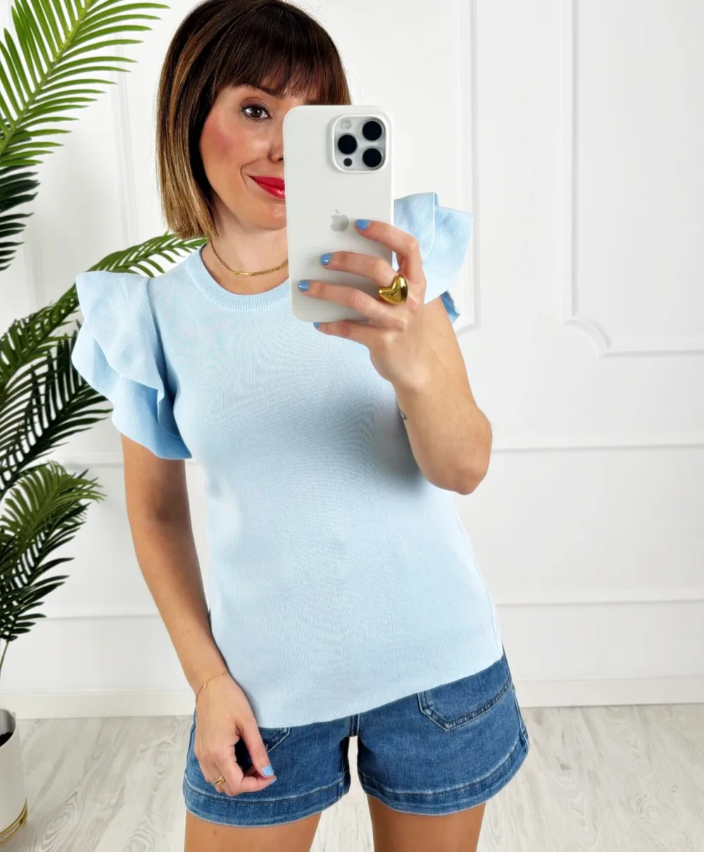 Camiseta doble volante azul claro - Imagen 2