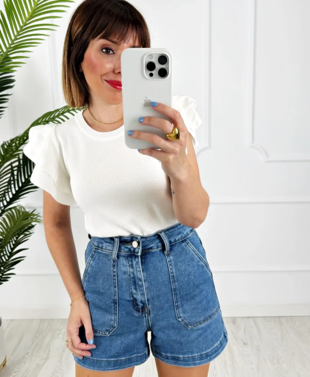 Camiseta doble volante blanco - Imagen 2