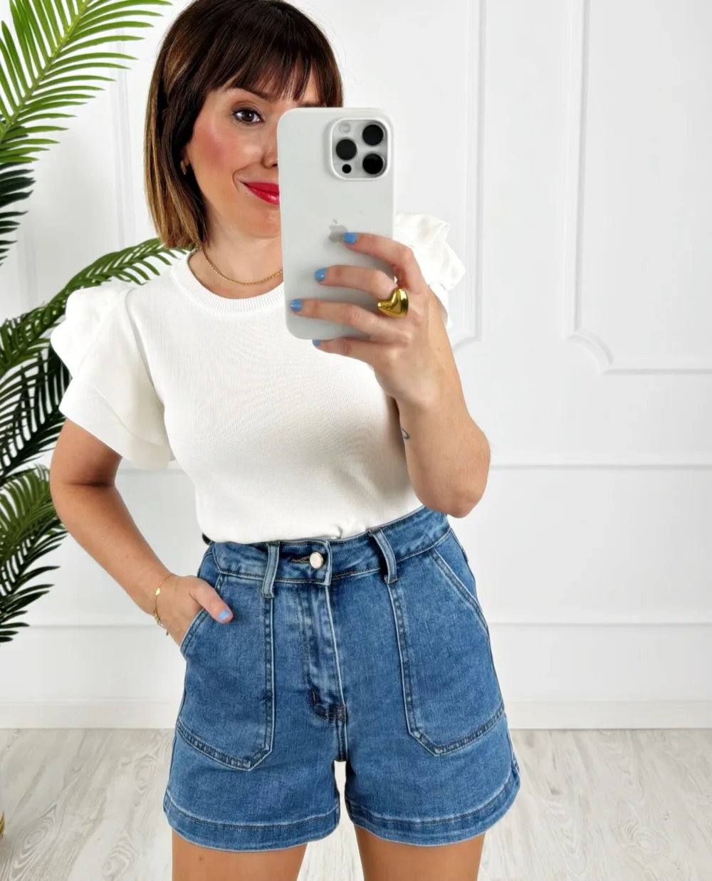 Camiseta doble volante blanco