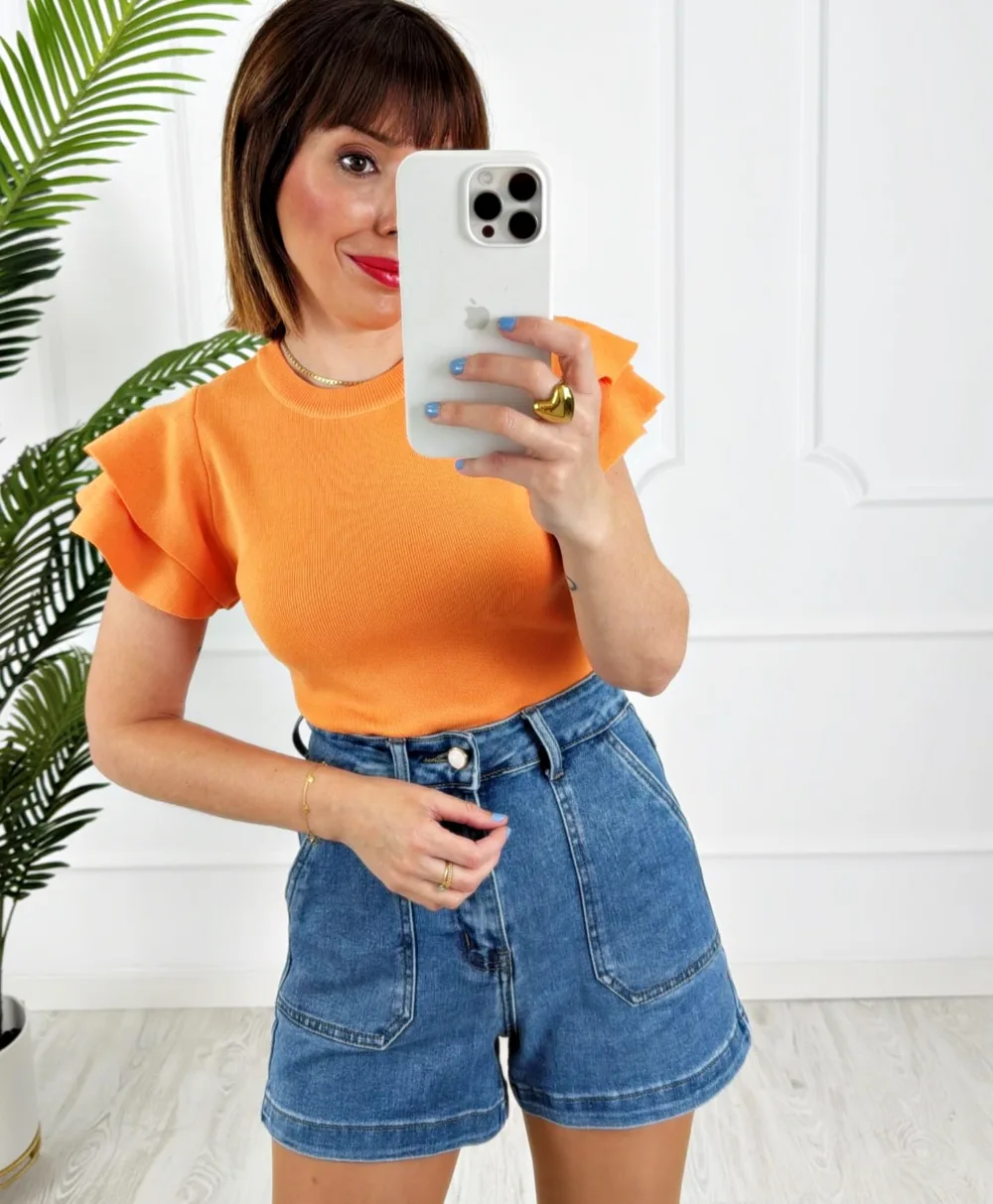 Camiseta doble volante naranja