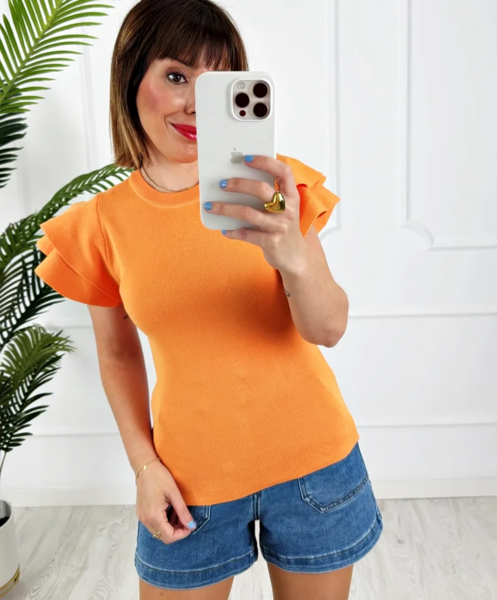 Camiseta doble volante naranja - Imagen 2