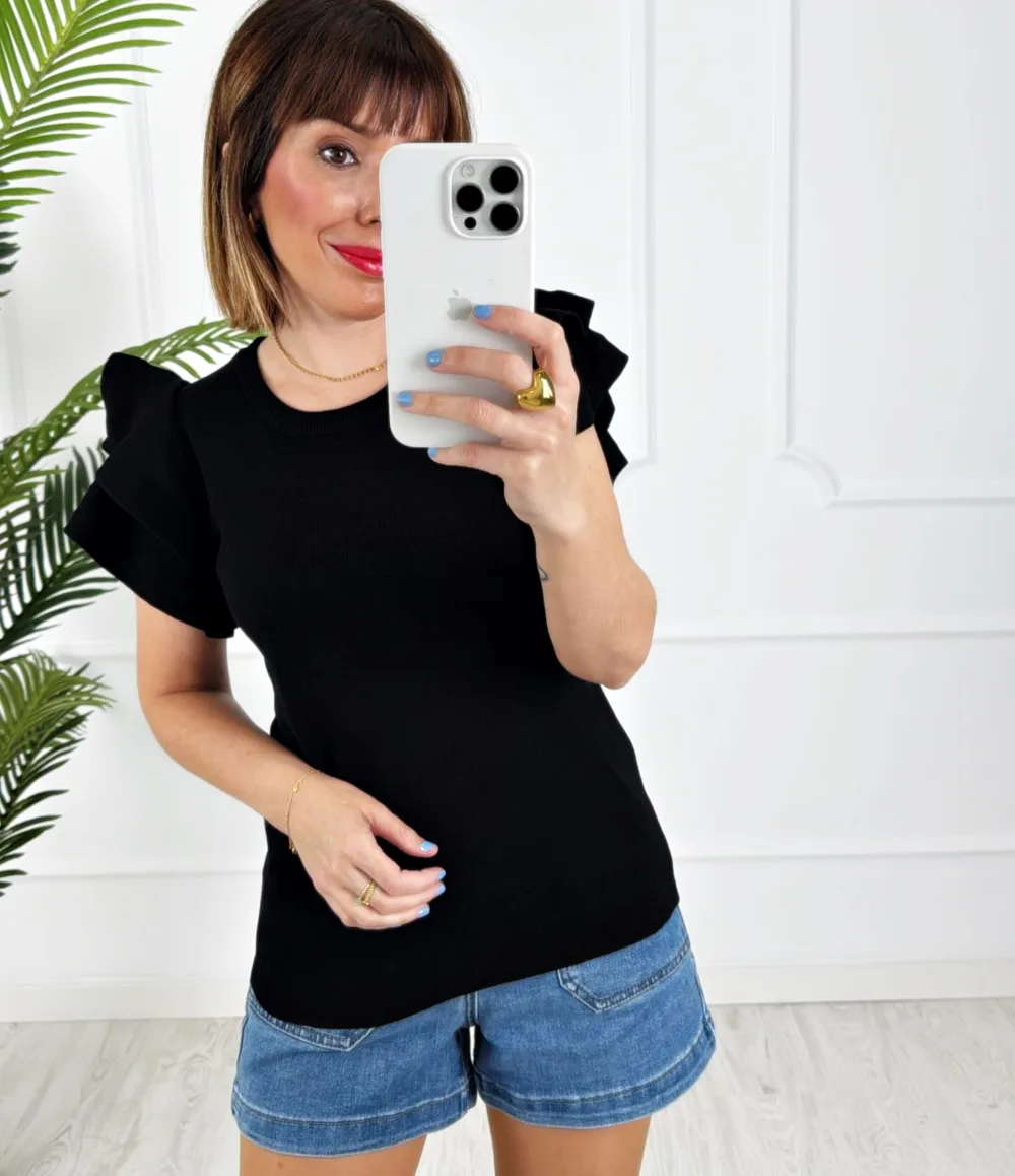 Camiseta doble volante negro - Imagen 3