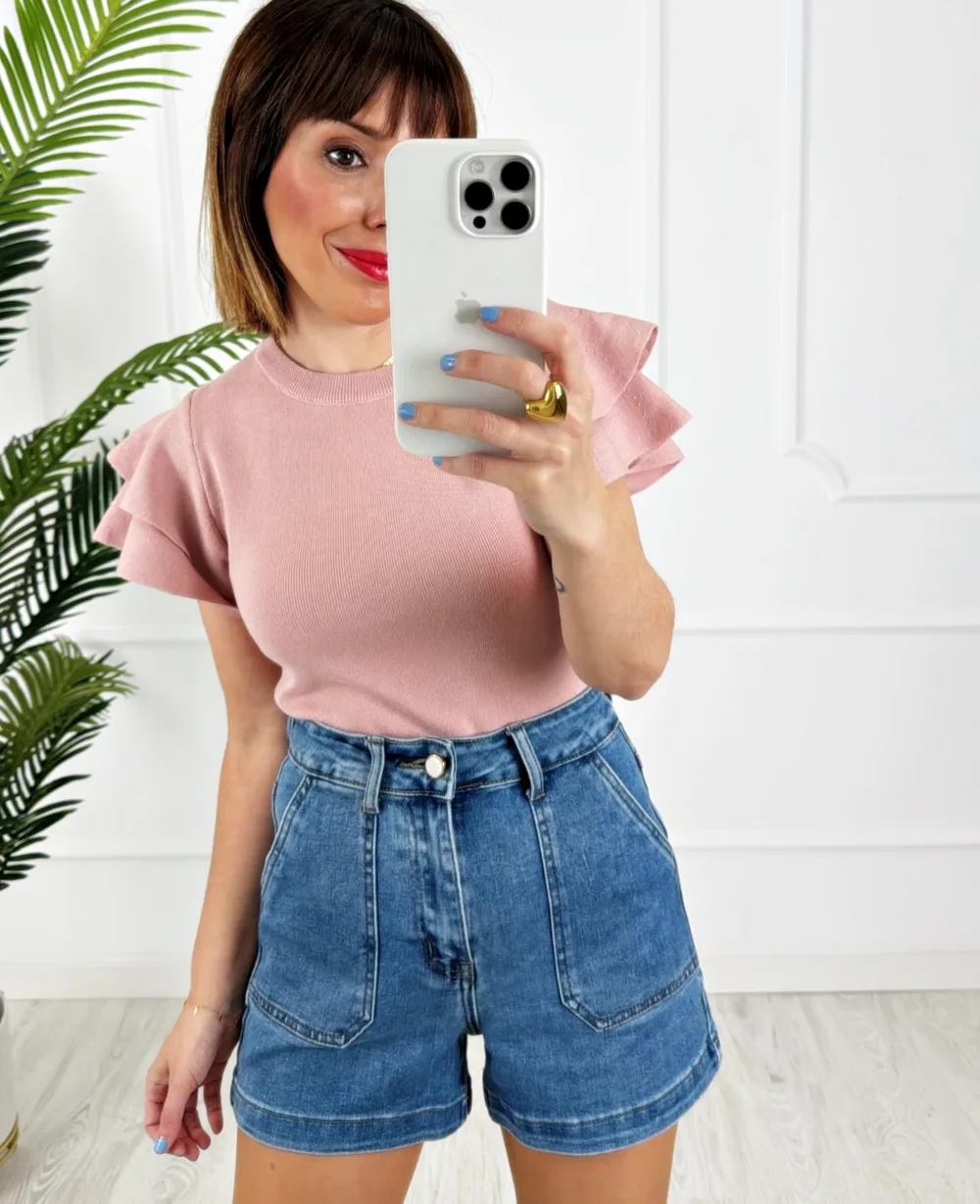 Camiseta doble volante rosa - Imagen 2