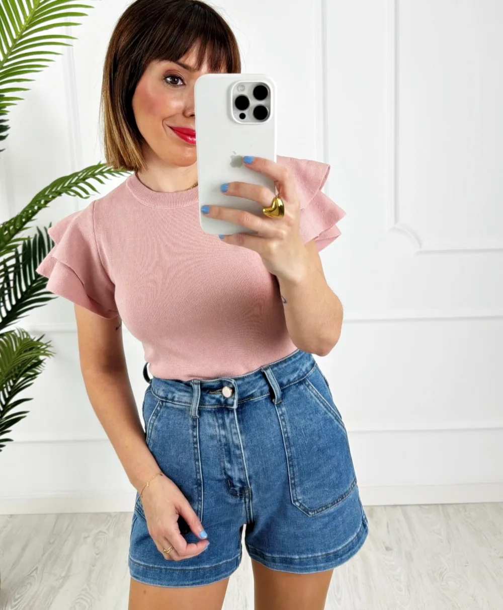 Camiseta doble volante rosa
