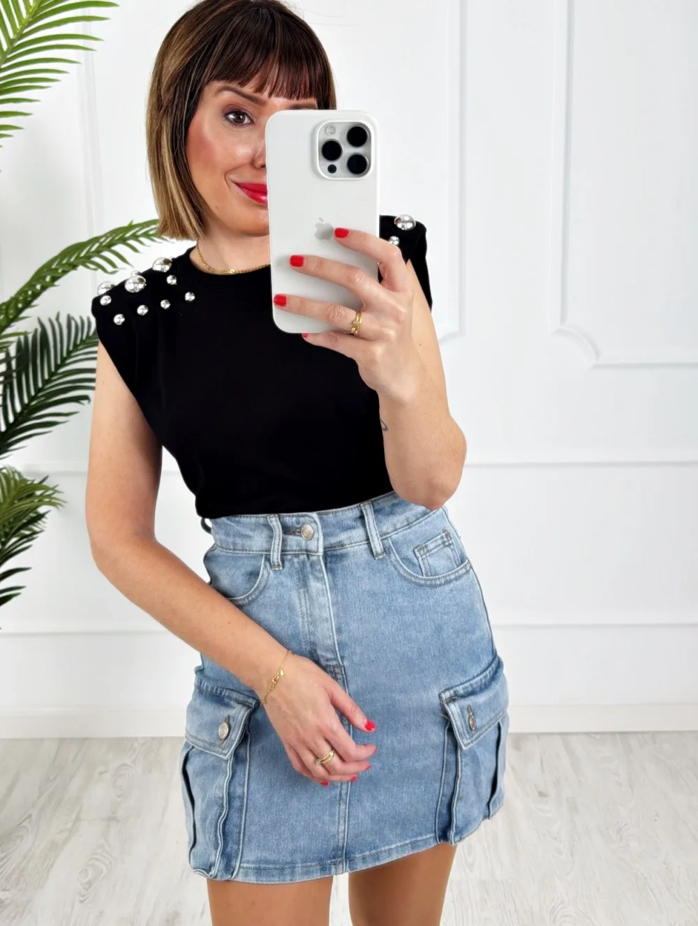Falda denim cargo