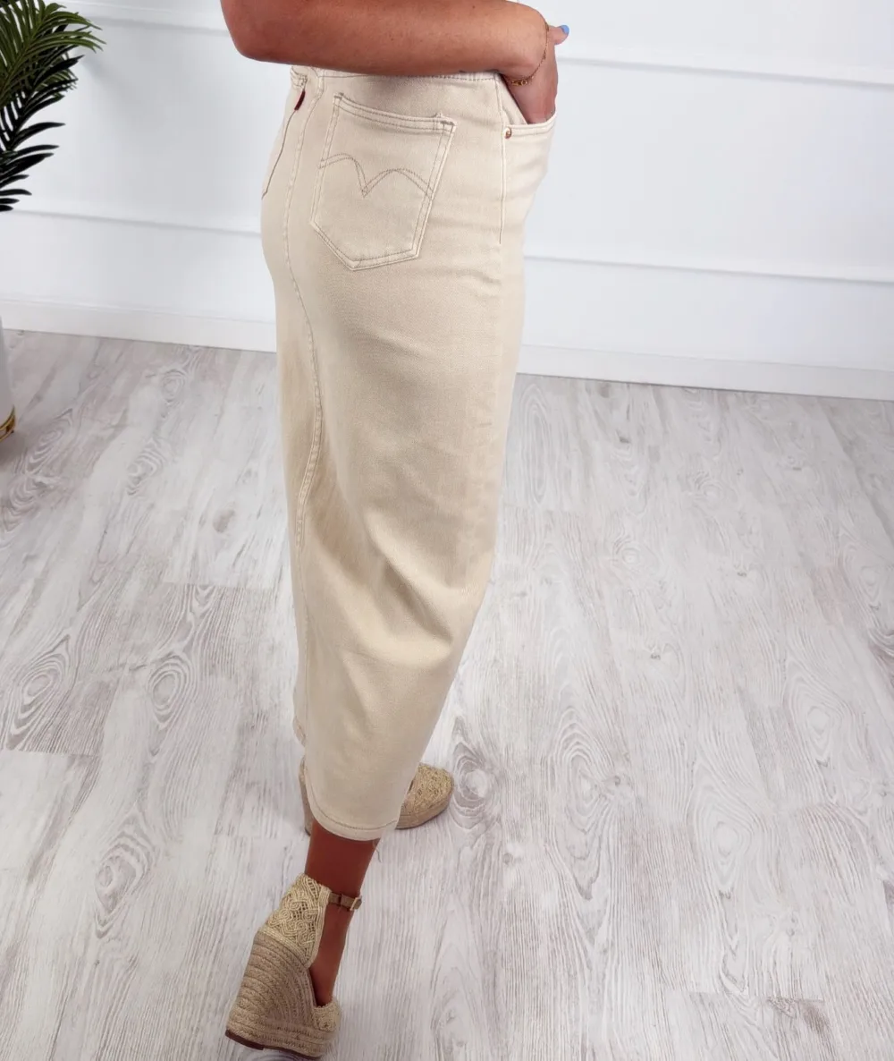 Falda larga abertura beige - Imagen 4