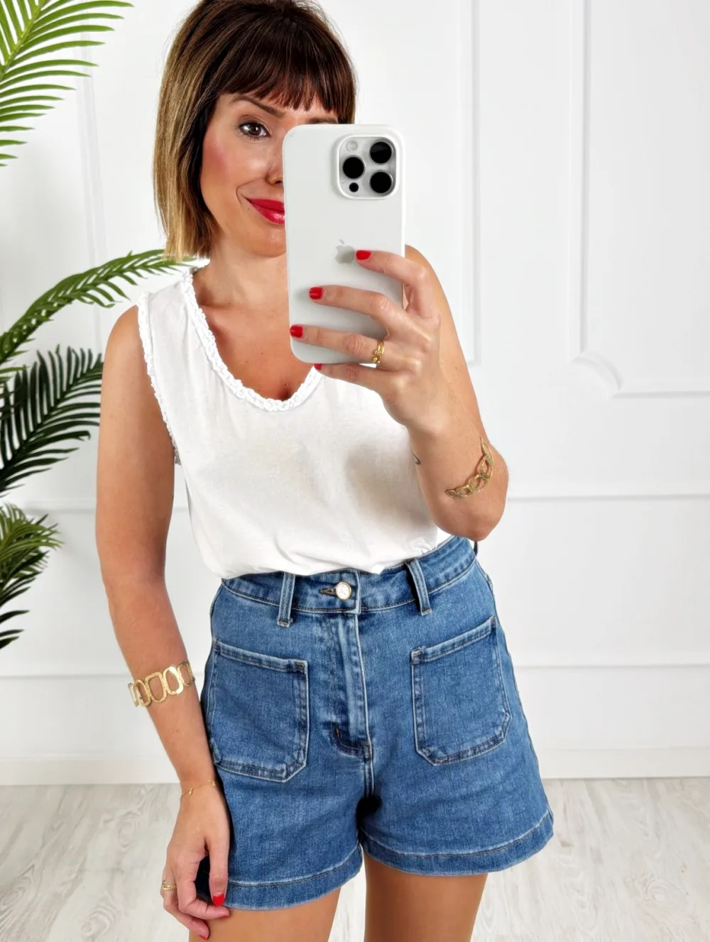 Camiseta tirante rizo blanca