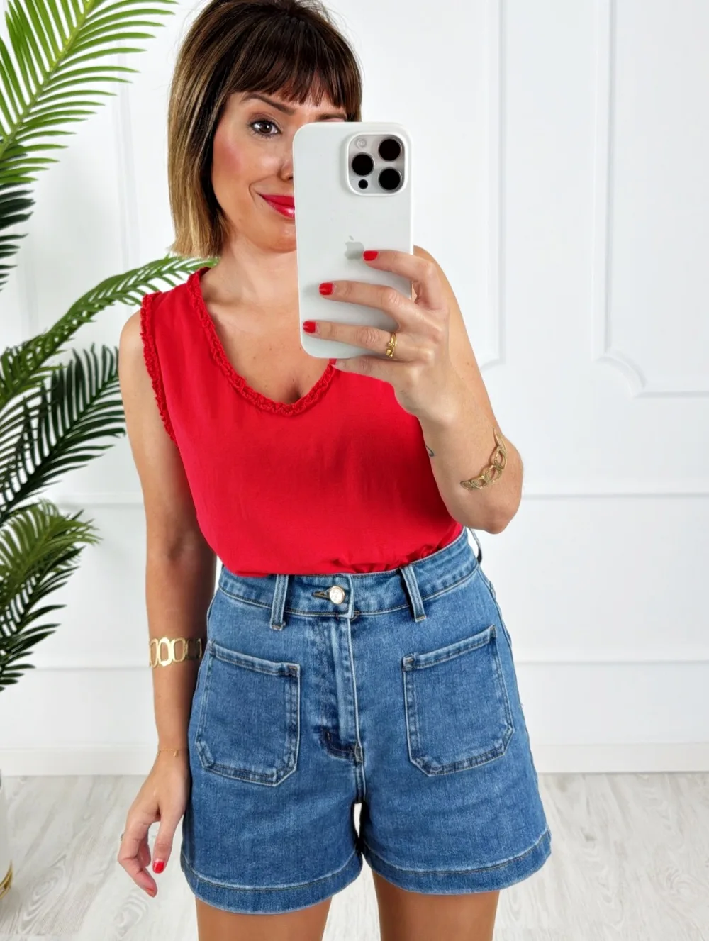 Camiseta tirante rizo roja