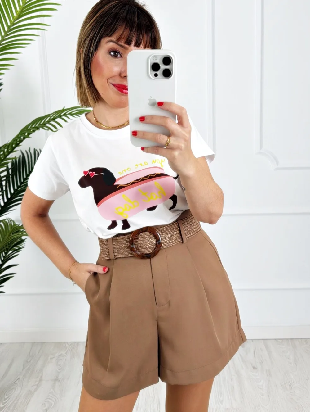 Camiseta hot dog rosa