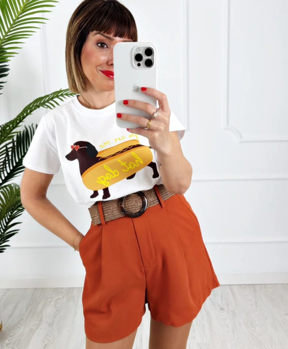 Short cinturón teja