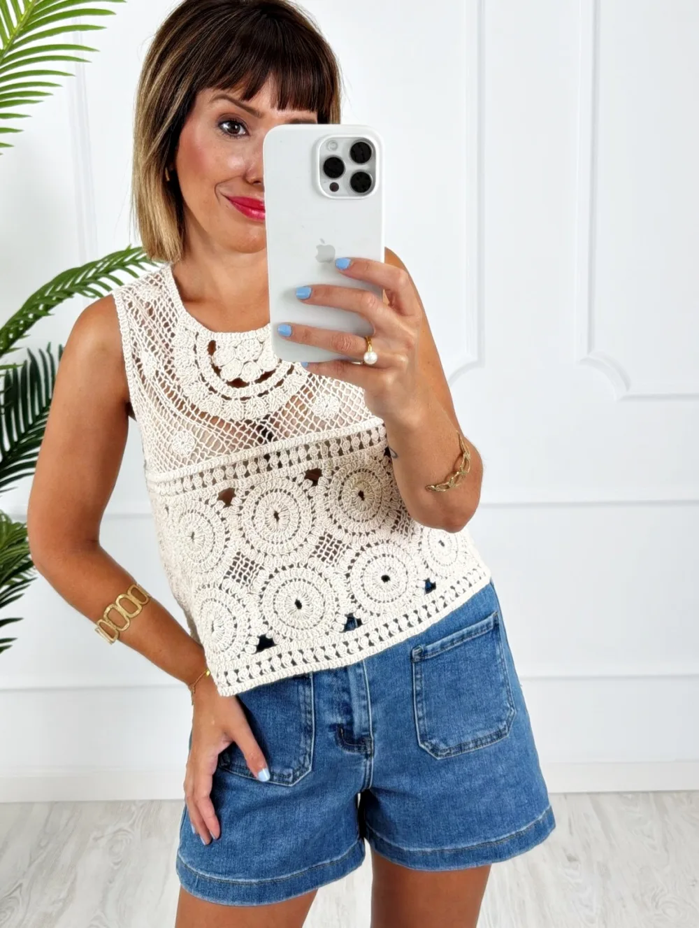 Top crochet beige