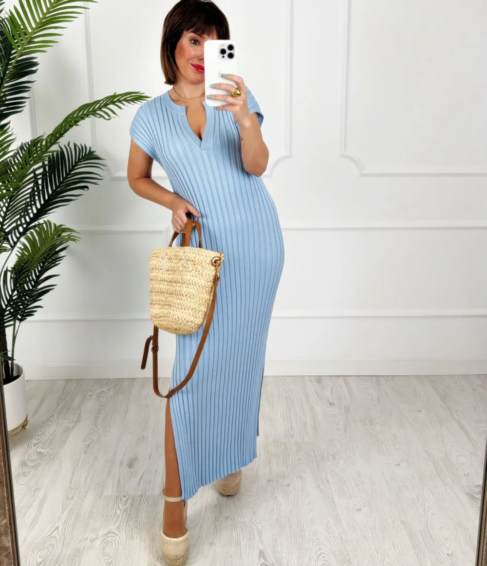Vestido canalé azul - Imagen 2