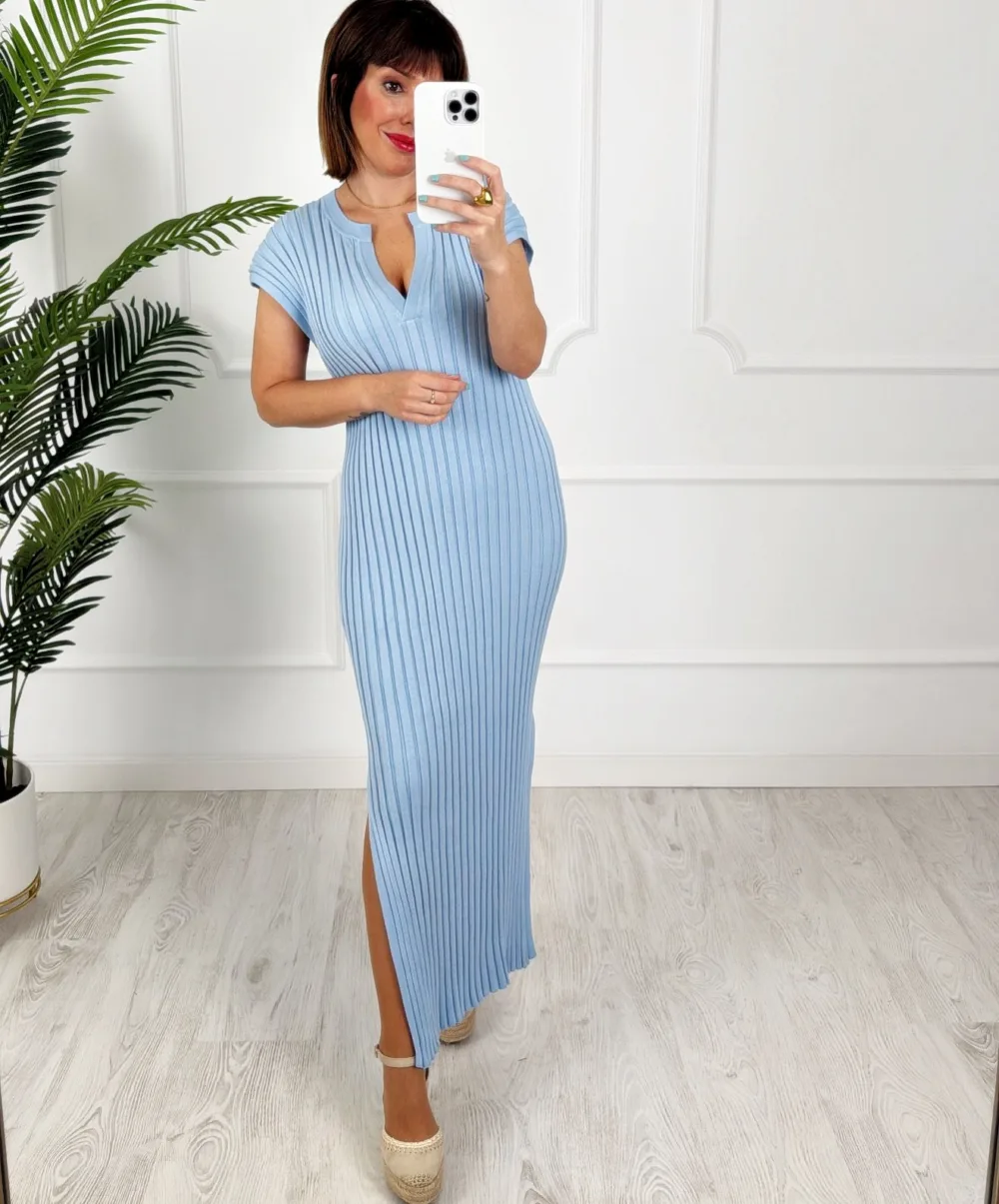 Vestido canalé azul