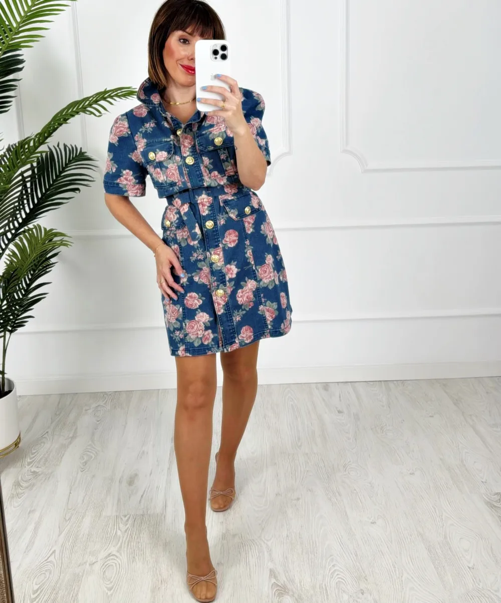 Vestido denim flores - Imagen 2