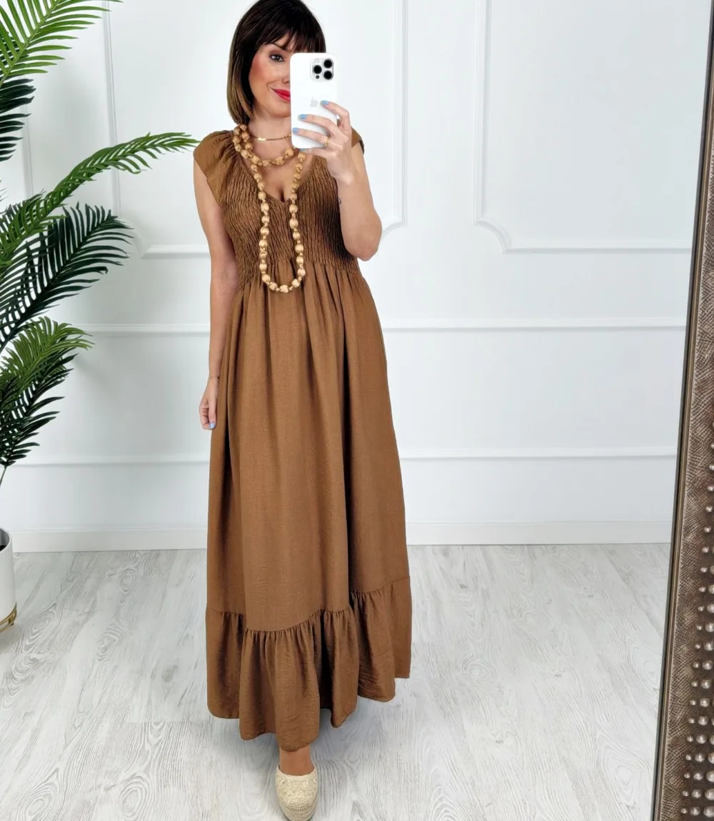 Collar bolas textil camel - Imagen 2