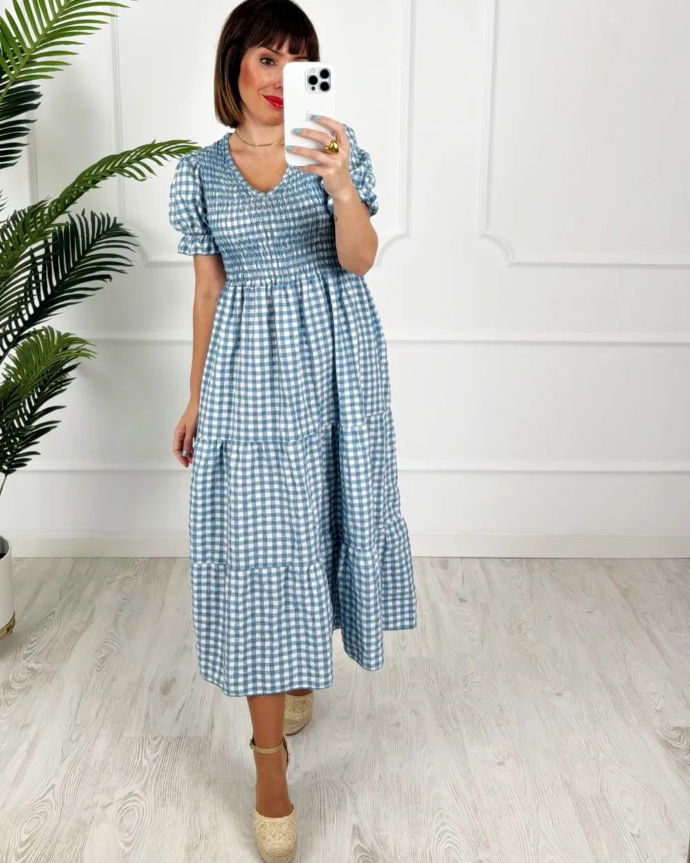 Vestido vichy azul jeans - Imagen 2