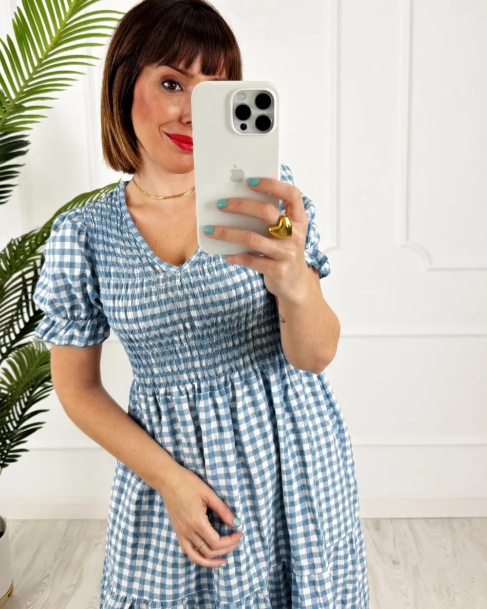 Vestido vichy azul jeans - Imagen 3