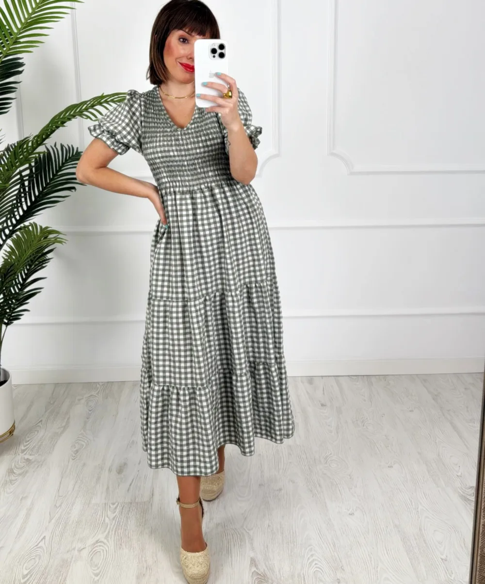 Vestido vichy kaki