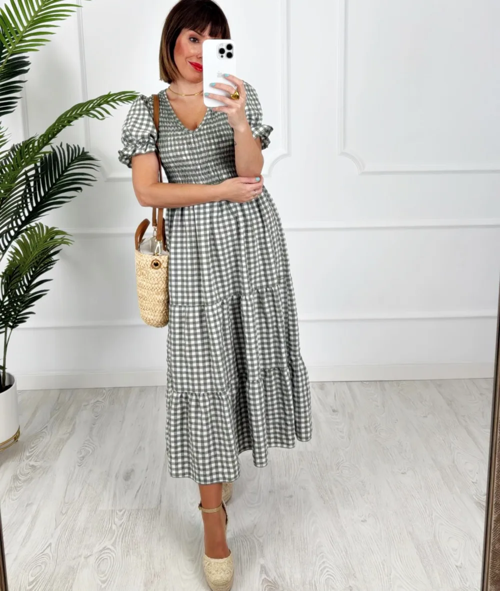 Vestido vichy kaki - Imagen 2
