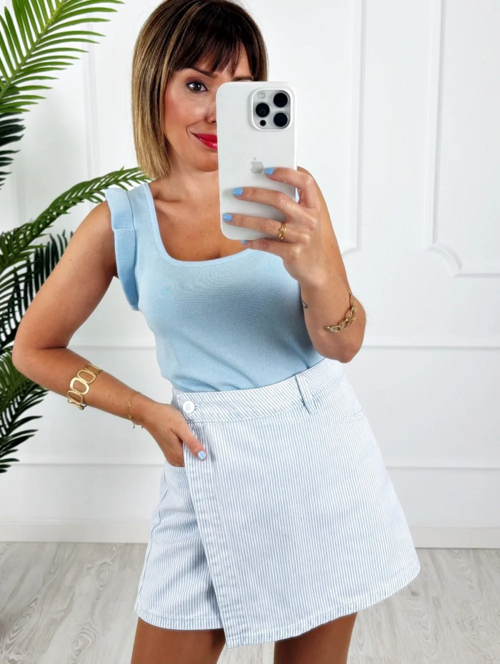 Falda pantalón rayas azul