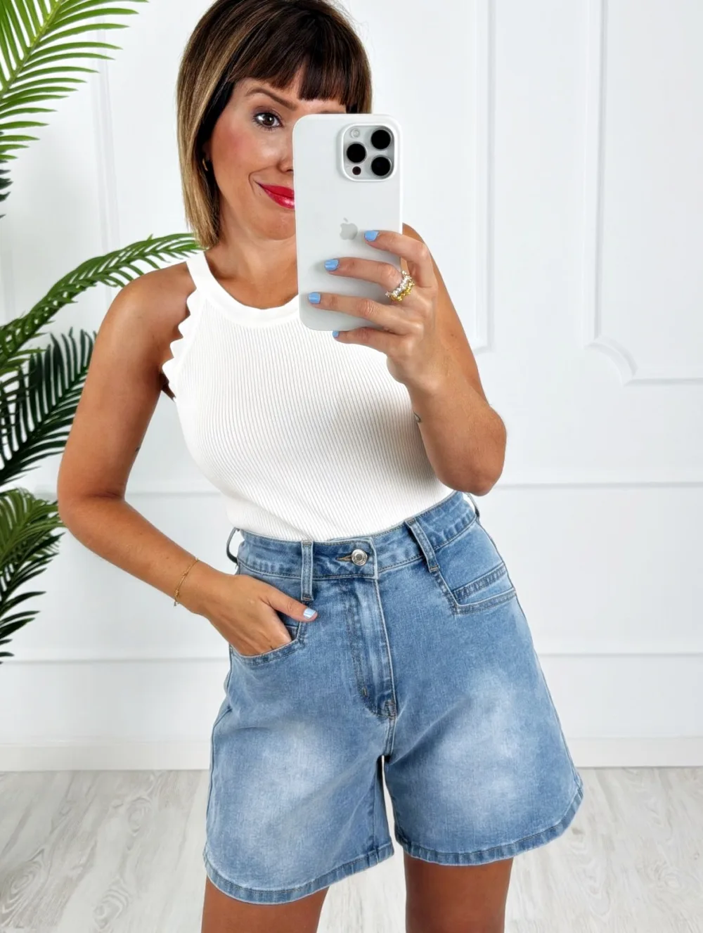 Top halter ondas blanco