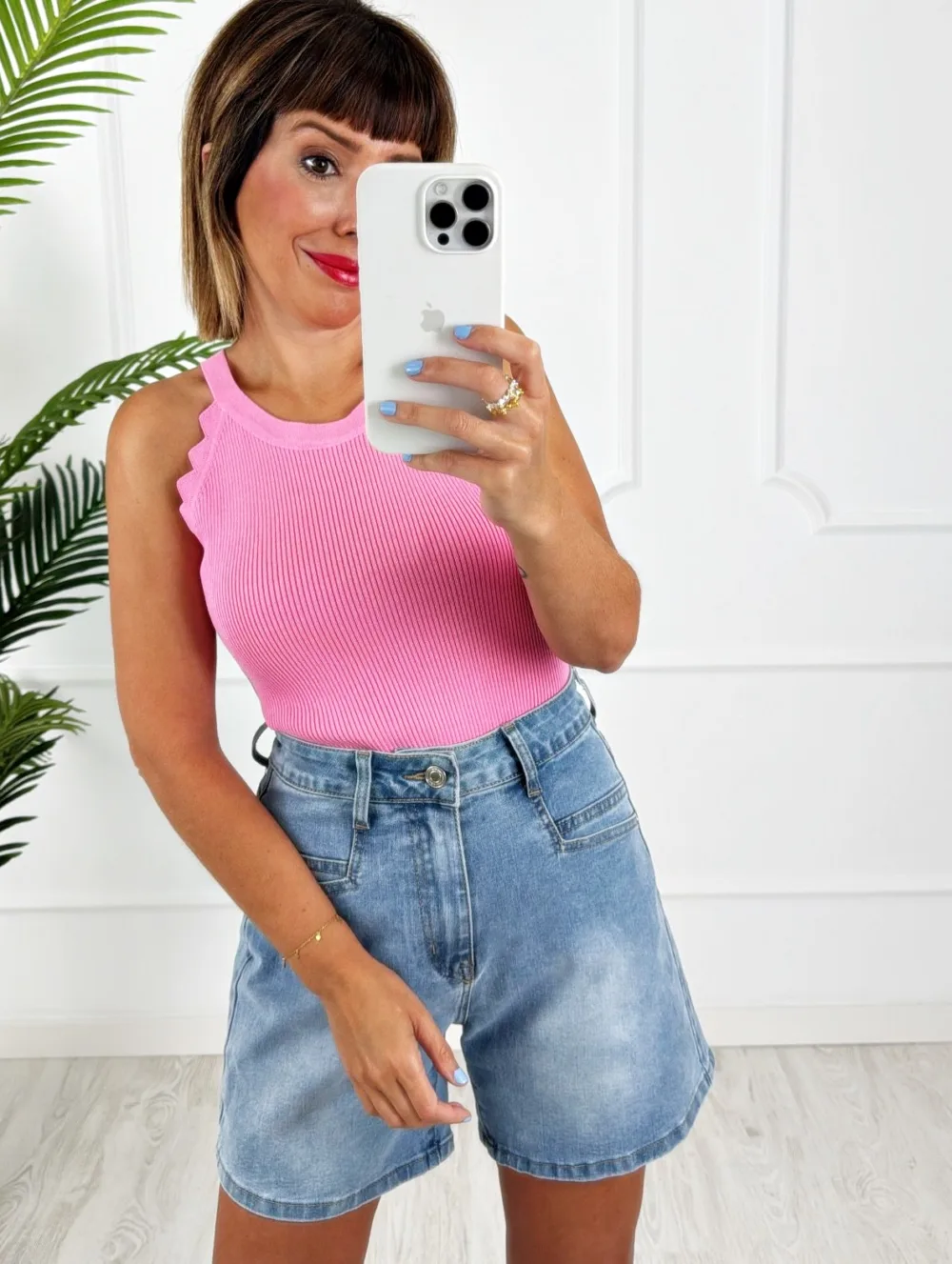 Top halter ondas rosa
